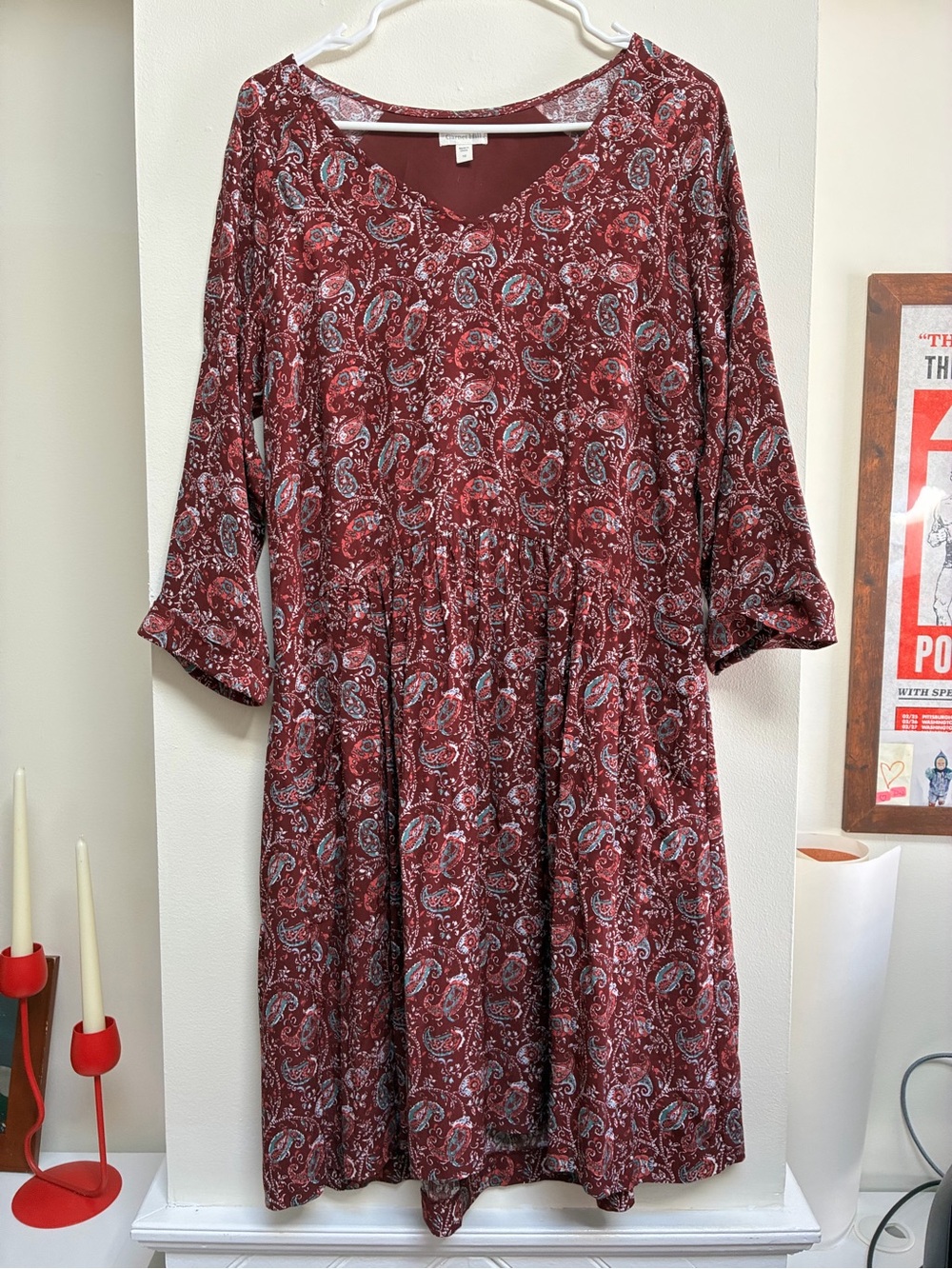 Garnet Hill Burgundy Paisley Print Midi Dress